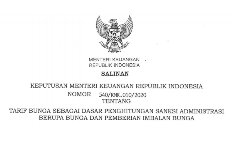 Perincian Tarif Bunga Sanksi Administrasi Pajak Periode November 2020