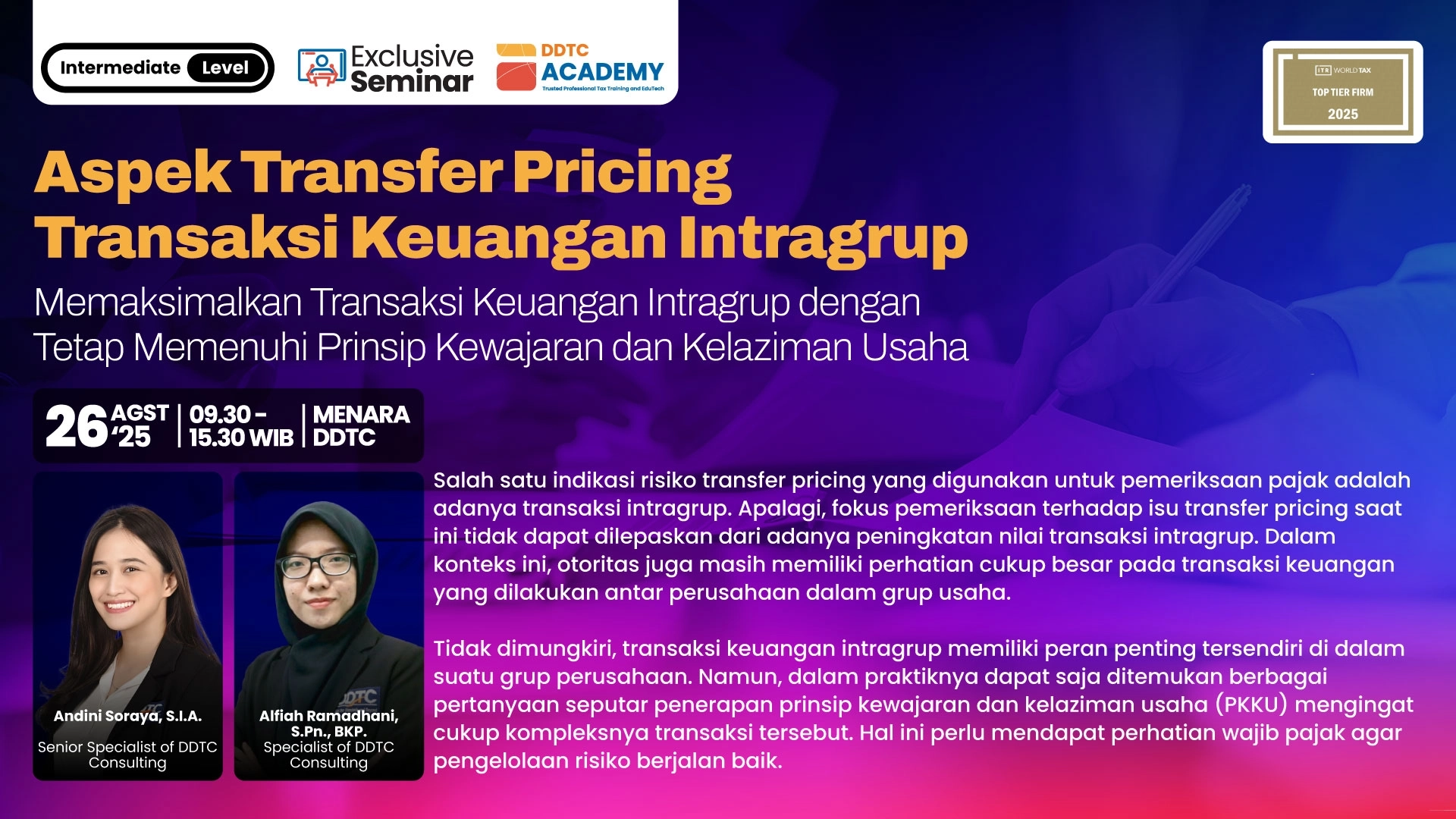 Pahami Transfer Pricing Transaksi Keuangan Intragrup Lewat Seminar Ini